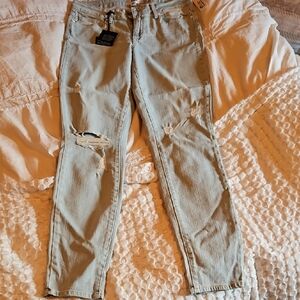 PAIGE VERDUGO Light Blue MID RISE Distressed Skinny Jeans